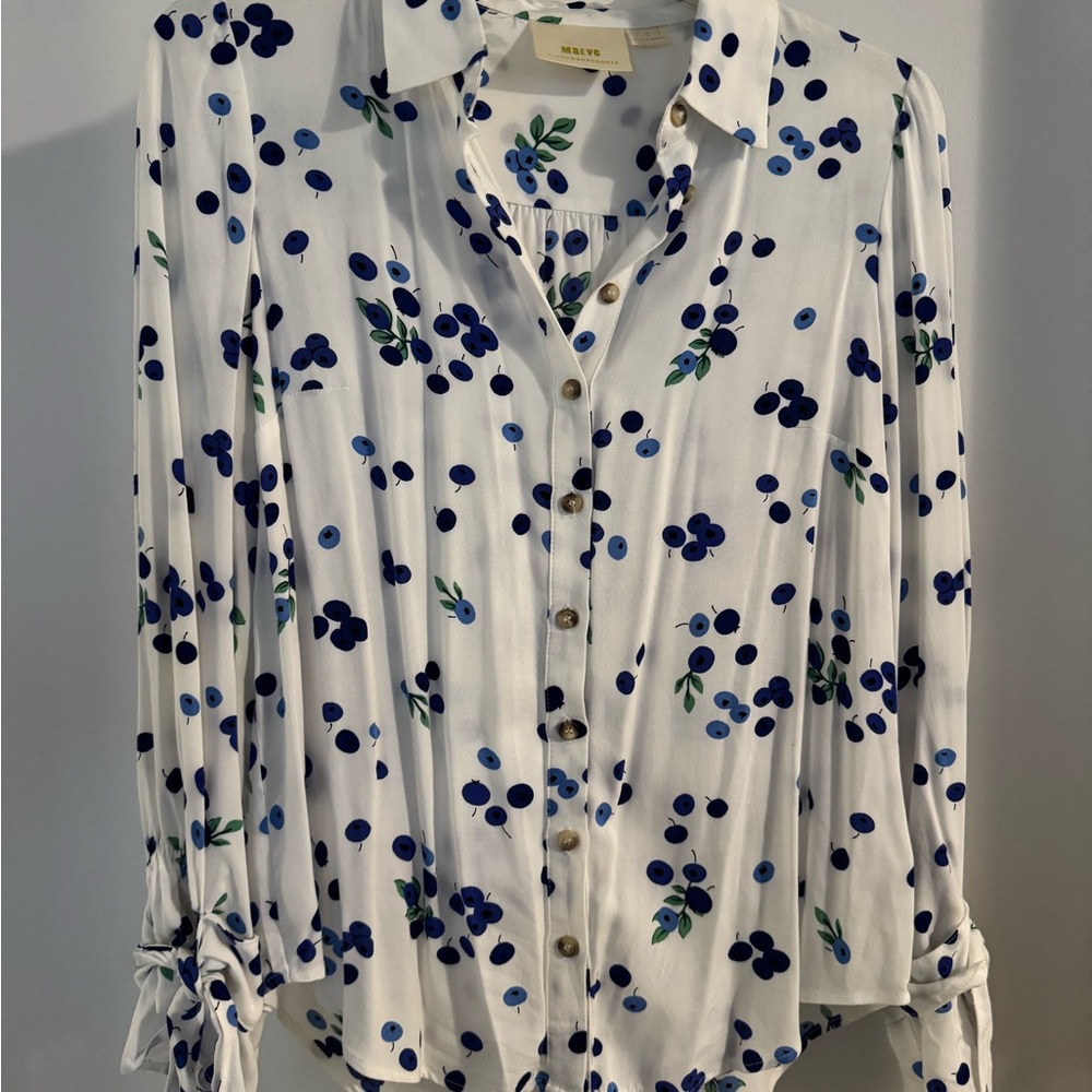 Anthropologie Blue and Green Floral Button-Down Shirt